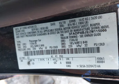 2018 Ford Fiesta Se z USA, uszkodzony, nr VIN 3FADP4BJ2JM115066
